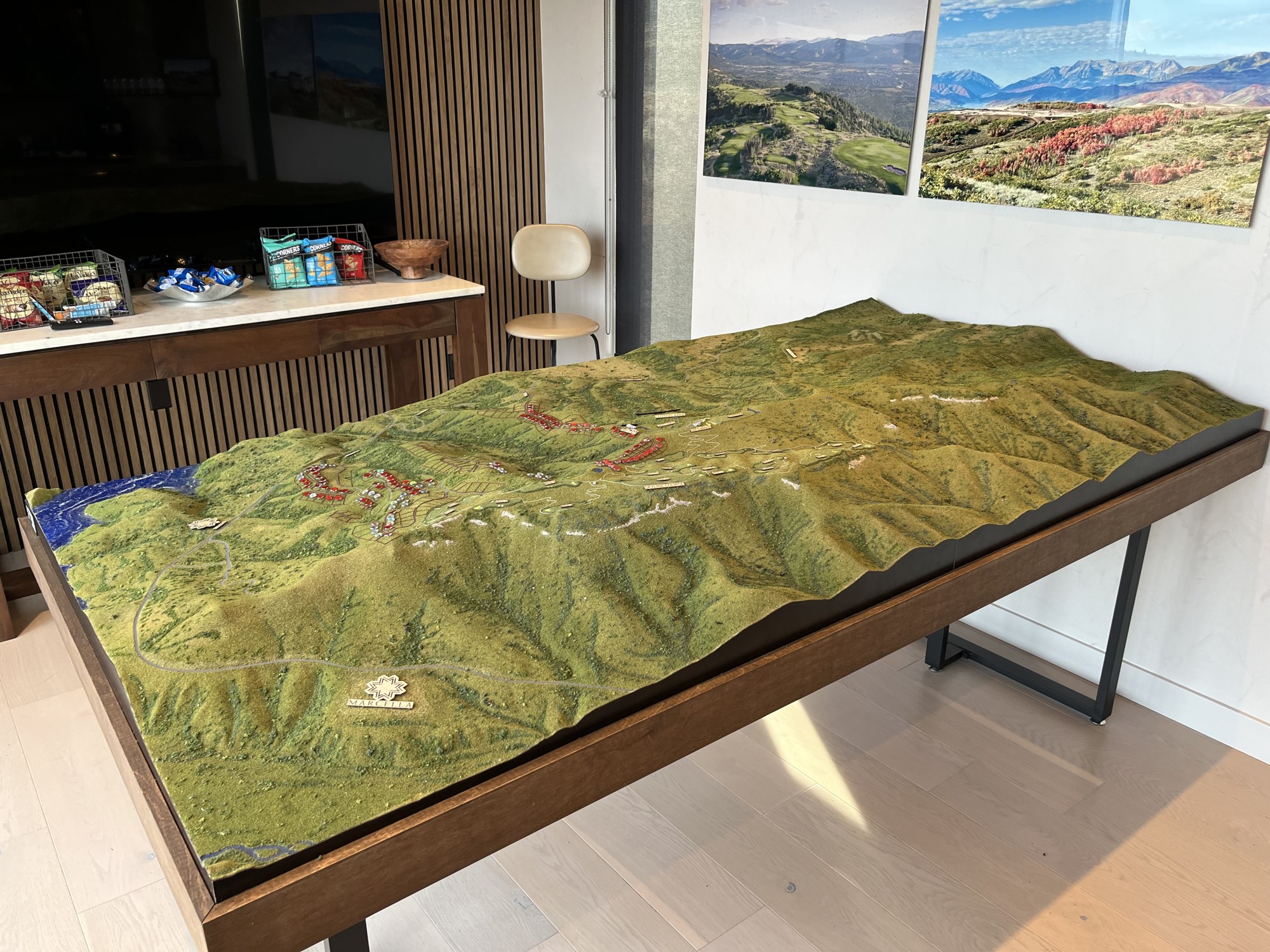 Detail view of the Marcella Club Terrain Model physical scale model